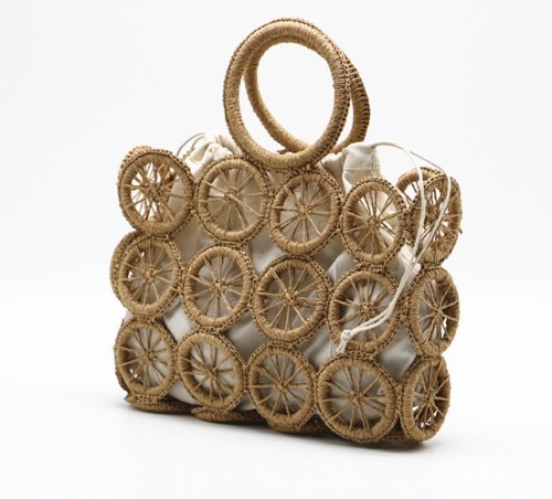 Custom summer hollow ladies beach bag wheel pattern square hand-woven handbag