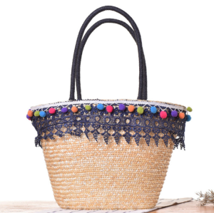 Wholesale hand woven bohemia beach basket fashion straw bags women handbags