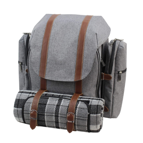 Family 4 people outdoor camping backpack canvas leather picnic backpack