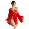 Chinese ancient style red sexy lingerie plus size suit apron temptation mesh perspective bride