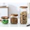 Customized Wholesale Glass Food Storage Containers 1L Kitchen Container with wood Lids