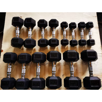 Strength training metal hand gym equipment hex rubber dumbbell set cast iron hex dumbbell