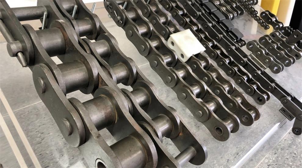 the specific transmission design elements of the roller chain