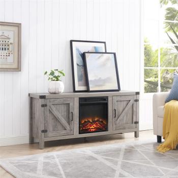 Farmhouse Electric Fireplace TV Stand for TV\'s Up to 65" Media Entertainment Center Console with Insert Fireplace and Adjustable Shelves, Storage Cabinet Chest for Living Room, Grey Wash