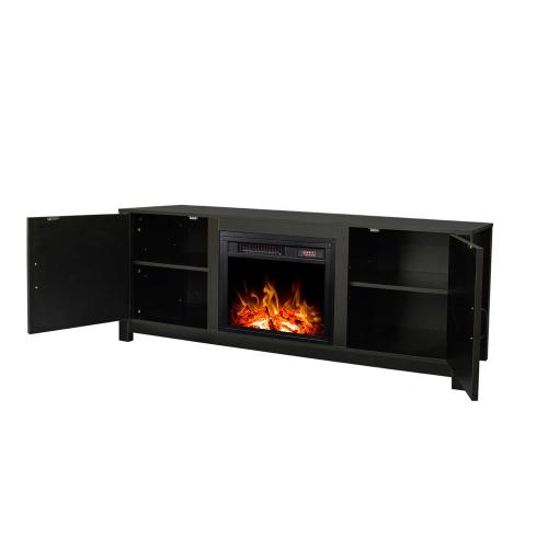 Farmhouse TV Stand, Fireplace TV Stand, Wood Entertainment Center Media Console with Storage,Black