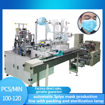 Automatic Mask Machine with ear loop folding device UV and packing machine 100-120pcs per min