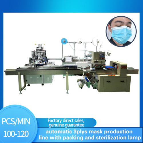 Automatic Mask Machine with ear loop folding device  UV and packing machine 100-120pcs per min