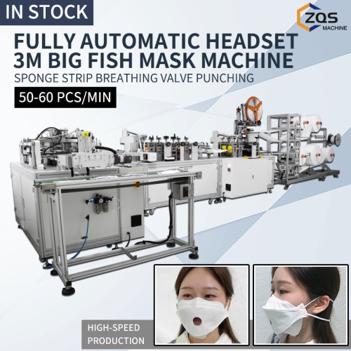 High Speed fully automatic 3M model KF94 headband mask making machine with sponge strip breath valve