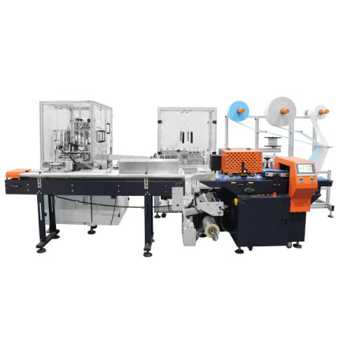1+1 3ply mask machine with corrector and shafts , anti-static with safety cover connect with 3servo packing machine 120+ pcs per min