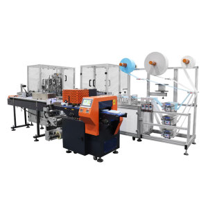 1+1 3ply mask machine with corrector and shafts , anti-static with safety cover connect with 3servo packing machine 120+ pcs per min