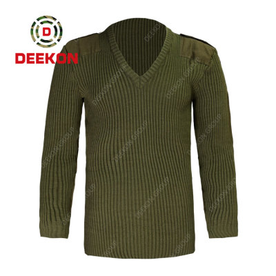 Deekon factory army green color V-neck collar Chile Long Sleeve military army wool-blended sweater