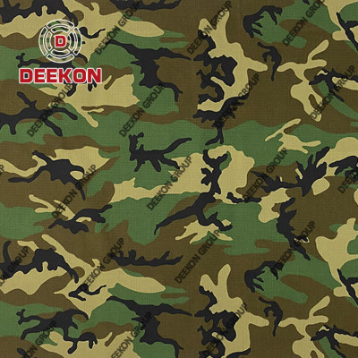 Wholesaler Woodland  Nylon 50% / Cotton 50% Camo Waterproof Fabric for Military Uniform