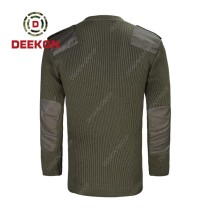 Deekon wholesale wool blended V-neck collar  Long Sleeve military wool sweater with elbow pads