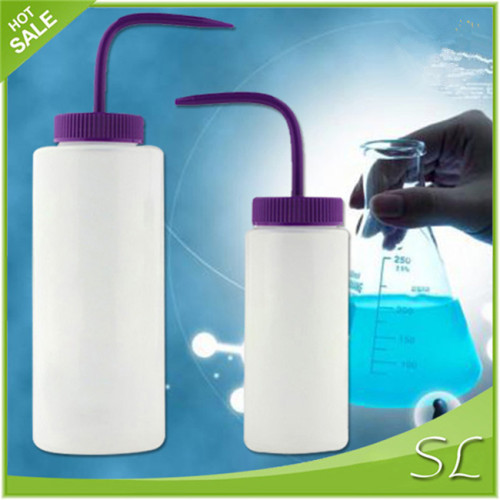 Sanle 500ml LDPE wide mouth cylinder plastic wash bottle for lab with bend mouth cap