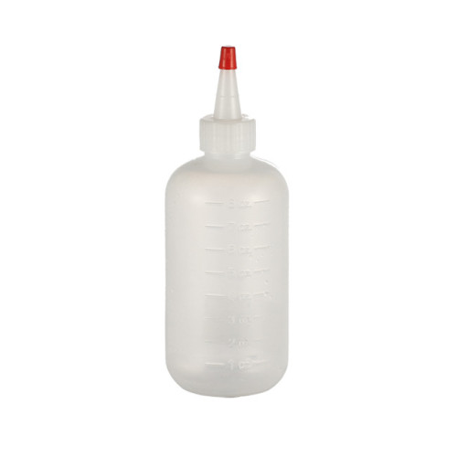 Sanle 480ml LDPE boston round plastic squeeze bottle with nozzle measure scale