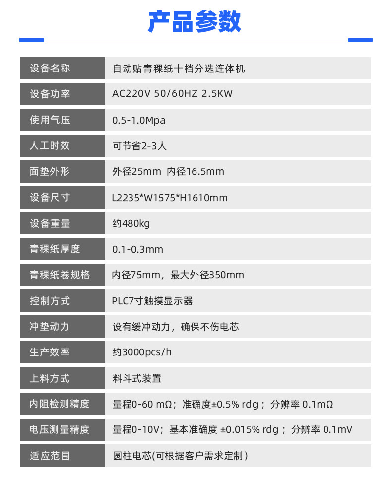 新能源锂电池贴青稞纸+10通道分选