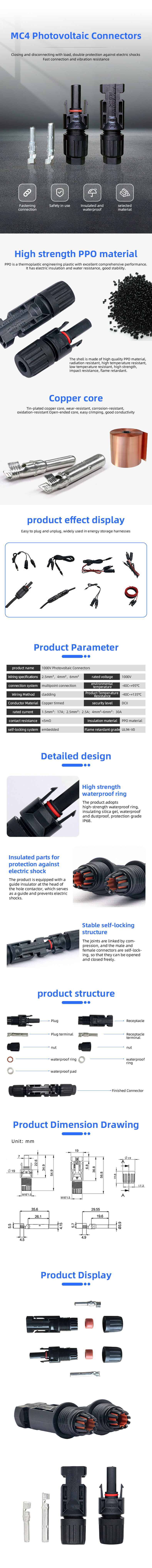 TR-PC01 High Quality 1000W MC4 Photovoltaic connector