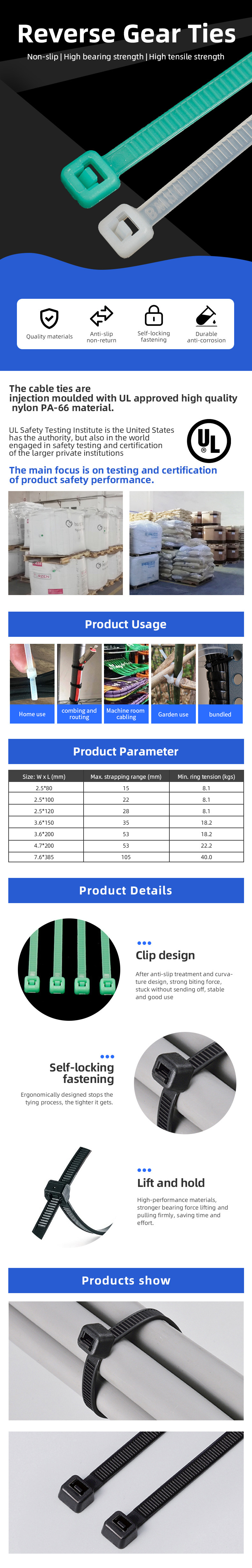 PA66 with UL Approval Cable Wire Tube Nylon reverse tooth tie