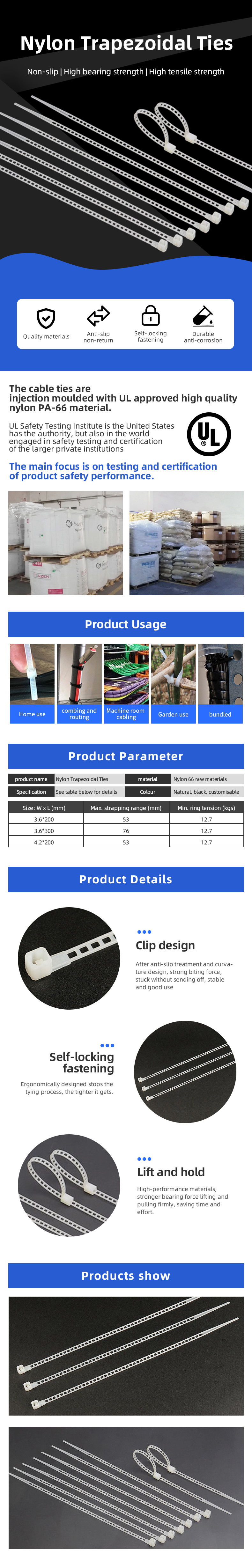 TR-T25 Cable Wire Harness Packing Material Nylon trapezoidal tie