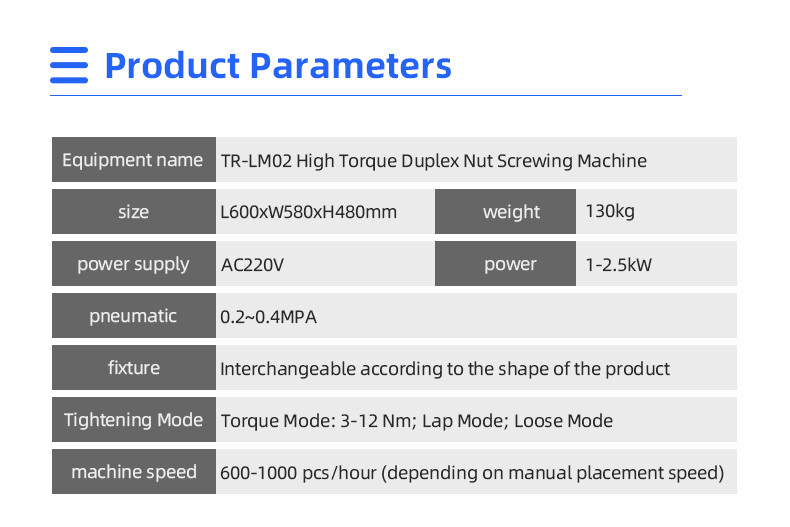 TR-LM02 Large torque double-station nuts crewing machine