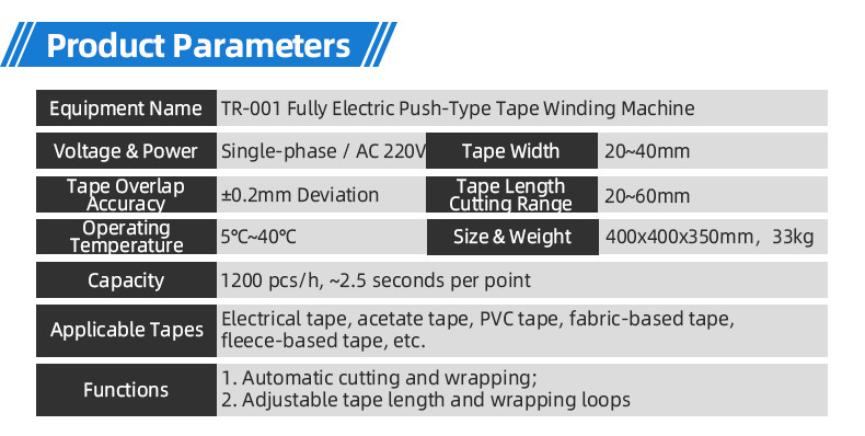 TR-J5 semi-automatic 85mm wide point tape wrapping machine