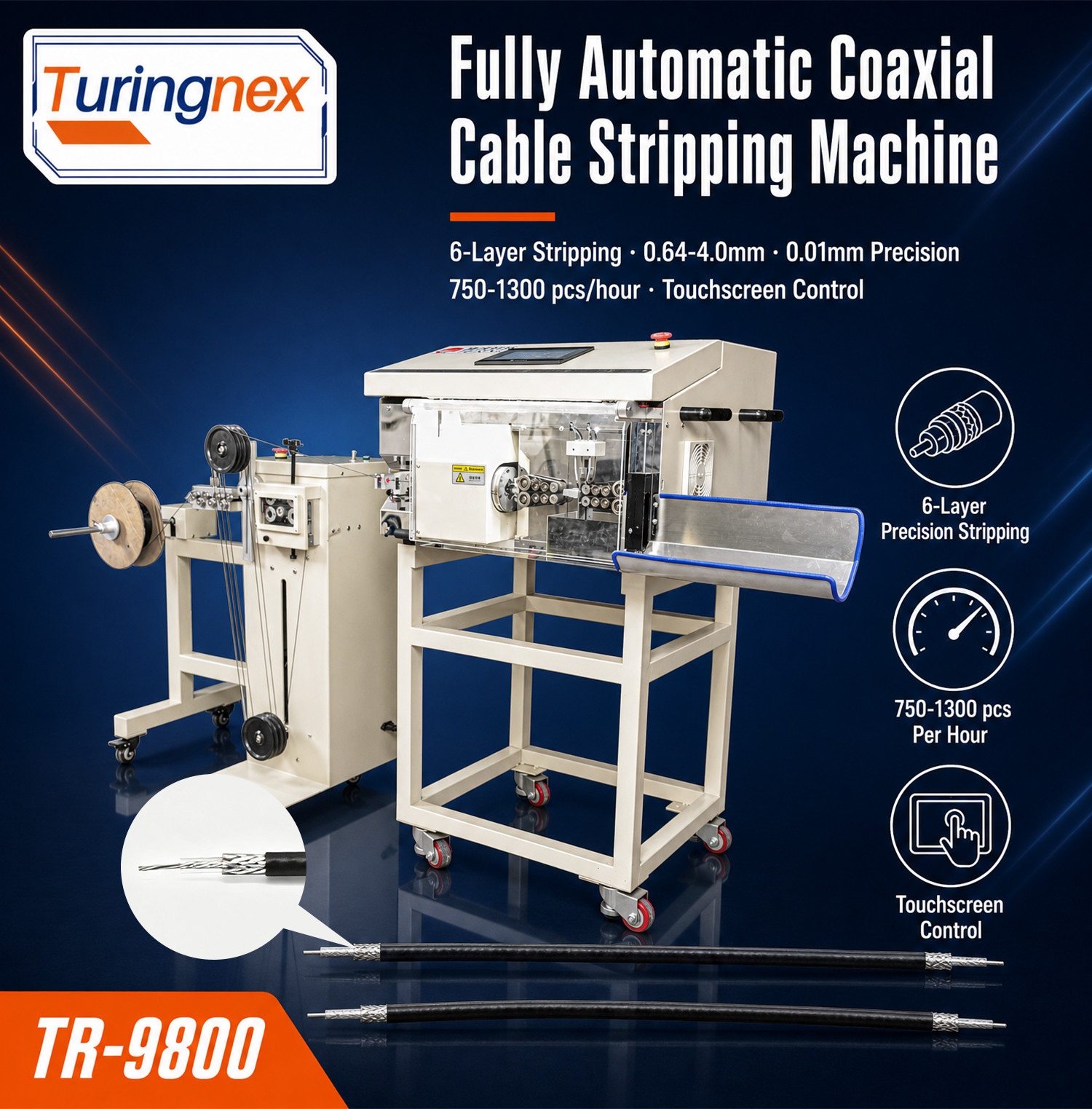 TR-9800 Fully Automatic Coaxial Wire Stripping Machine