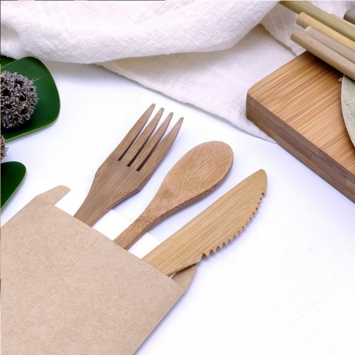 Natural Bamboo Fork, Knife And Spoon Set|Dessert Tableware|Eco-friendly Tableware Set| Degradable Product|Customizable Logo