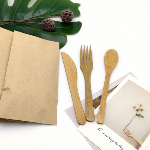 Natural Bamboo Fork, Knife And Spoon Set|Dessert Tableware|Eco-friendly Tableware Set| Degradable Product|Customizable Logo