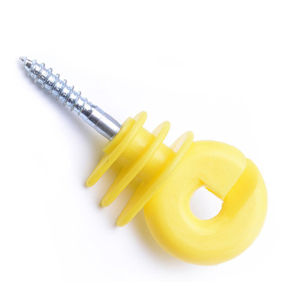 Electric Fence Insulator, Ring Insulator with Knurled Steel, Screw-in Insulator for Wood Post, Yellow