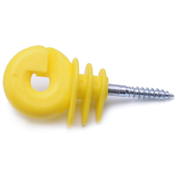 Aislador para cerca eléctrica, Aislador de anillo con acero moleteado, Aislador atornillado para poste de madera, Amarillo