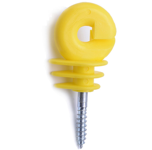 Electric Fence Insulator, Ring Insulator with Knurled Steel, Screw-in Insulator for Wood Post, Yellow