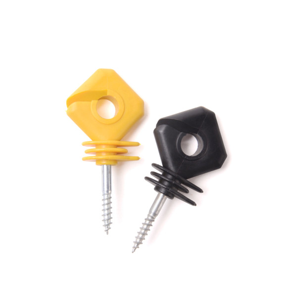 Electric Fence Insulator, Ring Insulator with Knurled Steel, Screw-in Insulator for Wood Post, Square, Black