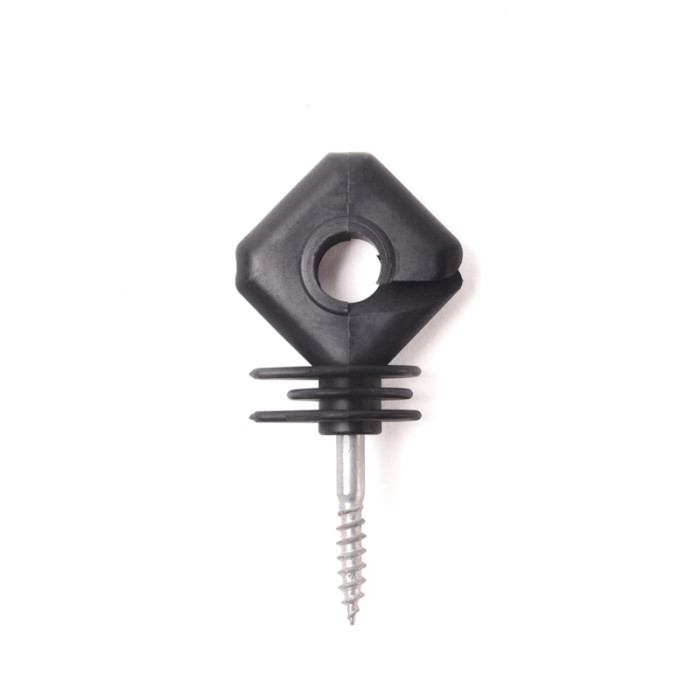 Electric Fence Insulator, Ring Insulator with Knurled Steel, Screw-in Insulator for Wood Post, Square, Black