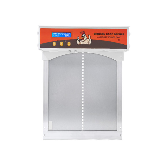 Puerta de gallinero automática todo en uno de metal con pantalla LCD, puertas de aluminio completas, temporizador de apertura retardada por la tarde y por la mañana