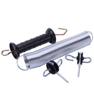 Maçaneta de cerca elétrica UV econômica, aço com mola longa com revestimento galvanizado, isolamento preto, kit de mola para cerca elétrica