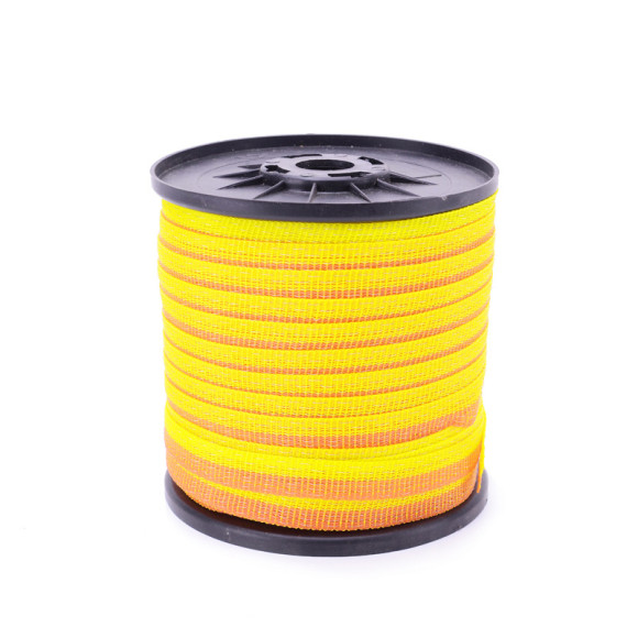 Cercas eléctricas resistentes a la intemperie con protección UV Polytape para ganado de caballos, resistentes a la intemperie, protegidas contra los rayos UV y bordes cosidos Polytipo, amarillo