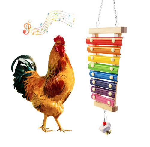 Chicken Xylophone Toy for Chicks Hens Roosters, Wood Xylophone Toy with 8 Metal Keys for Chicks Hens Parrot Bird
