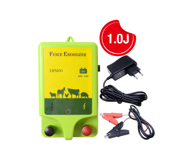 Plug-In Electric Fence Energizer, 1Joules, AC(110V-240V)/DC 12V-Powered Electric Fence Charger,Contain Small Animals