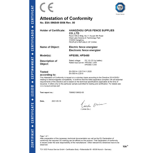 Energizador de cerca eléctrica HPSFENCE HPS350HPS480 Certificado EMC