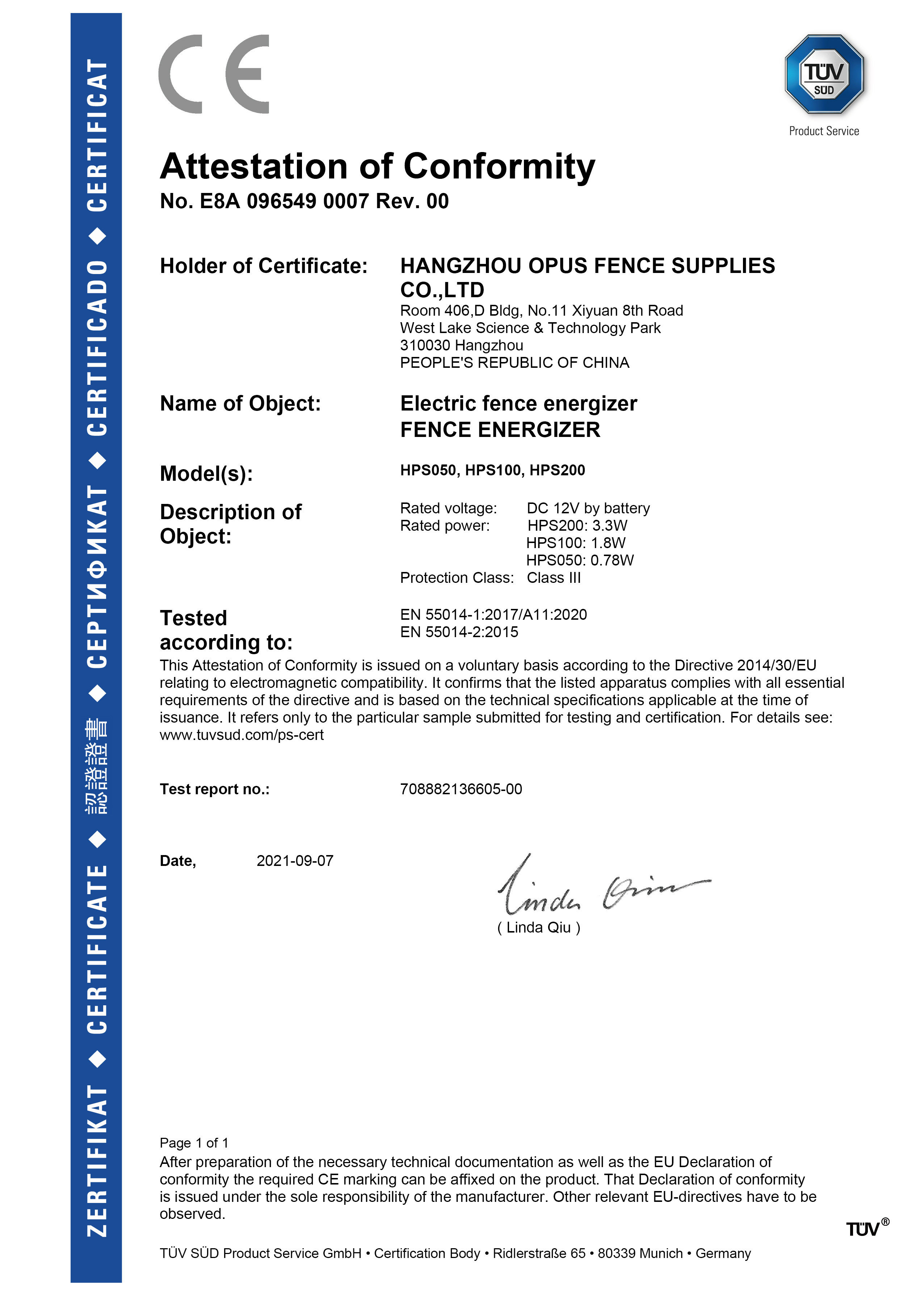 Électrificateur de clôture électrique HPSFENCE HPS050 HPS100 HPS200 Certificat CEM