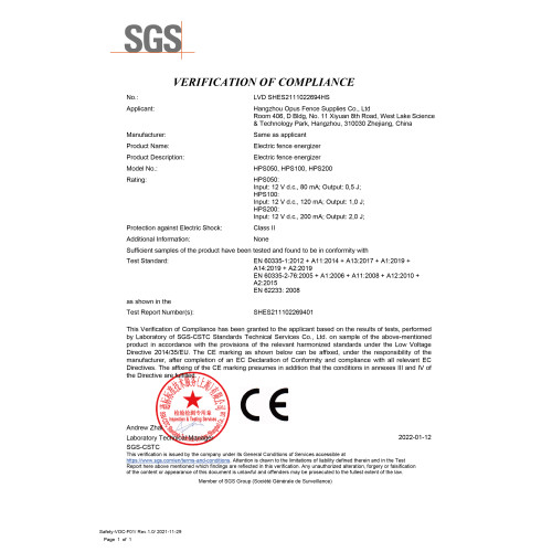 Energizador de cerca eléctrica HPSFENCE HPS050 HPS100 HPS200 Certificado LVD