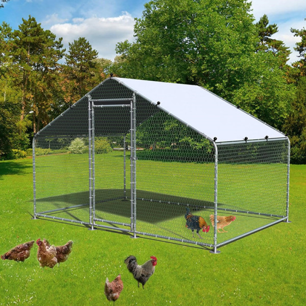 Chicken Coop Large Metal Chicken Run For Yard Walk-in Heavy Duty Anti-UV Cover Poultry Cage