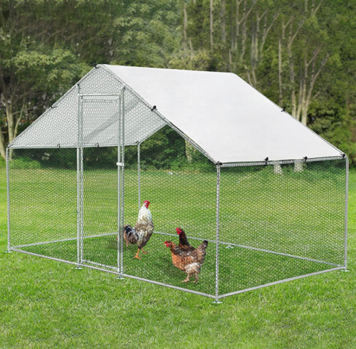 Large Metal Chicken Coop With Run For Home Backyard, Metal Pet House Poultry Hutch, Hen House Chicken Coop