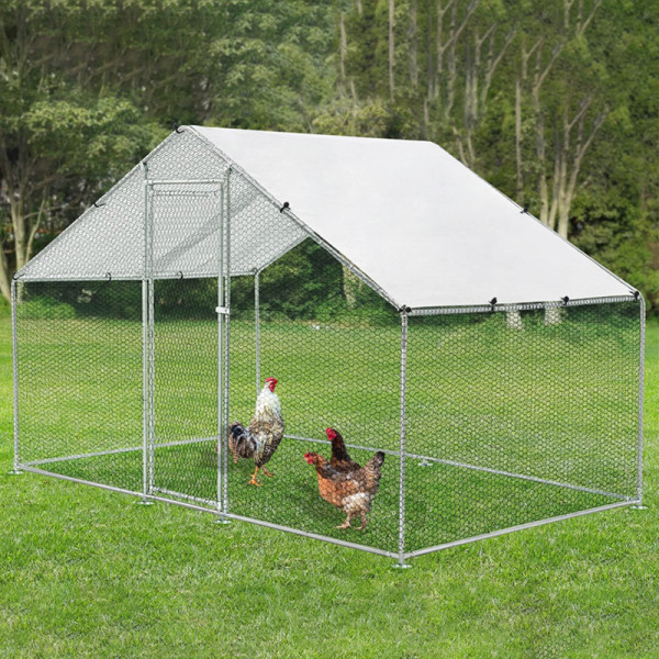 Large Metal Chicken Coop With Run For Home Backyard, Metal Pet House Poultry Hutch, Hen House Chicken Coop