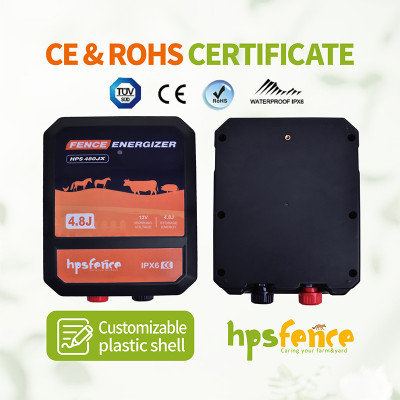 HPS480JX Fence Energizer 4.8J Output Energy 45KM Range IPX6 Waterproof Electric Fence Charger for Farm Livestock