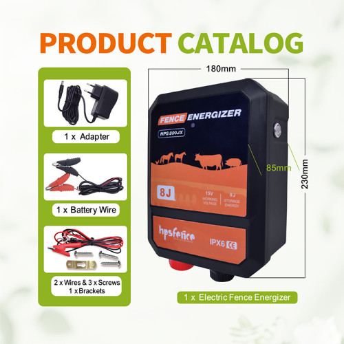 HPS800JX Fence Energizer  80KM Range 8J Output Energy IPX6 Waterproof Electric Fence Charger for Farm Livestock