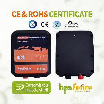 HPS1000JX Fence Energizer  100KM Range 10J Output Energy IPX6 Waterproof Electric Fence Charger for Farm Livestock