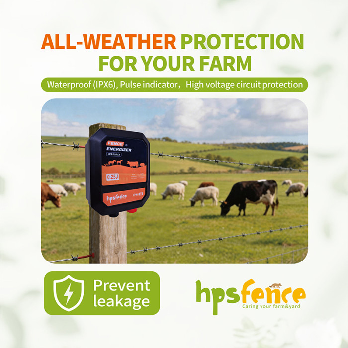 HPS025JX Electric Fence Charger 2.5J Input Energy  Range IPX6 Waterproof Electric Fence Energizer for Farm Livestock