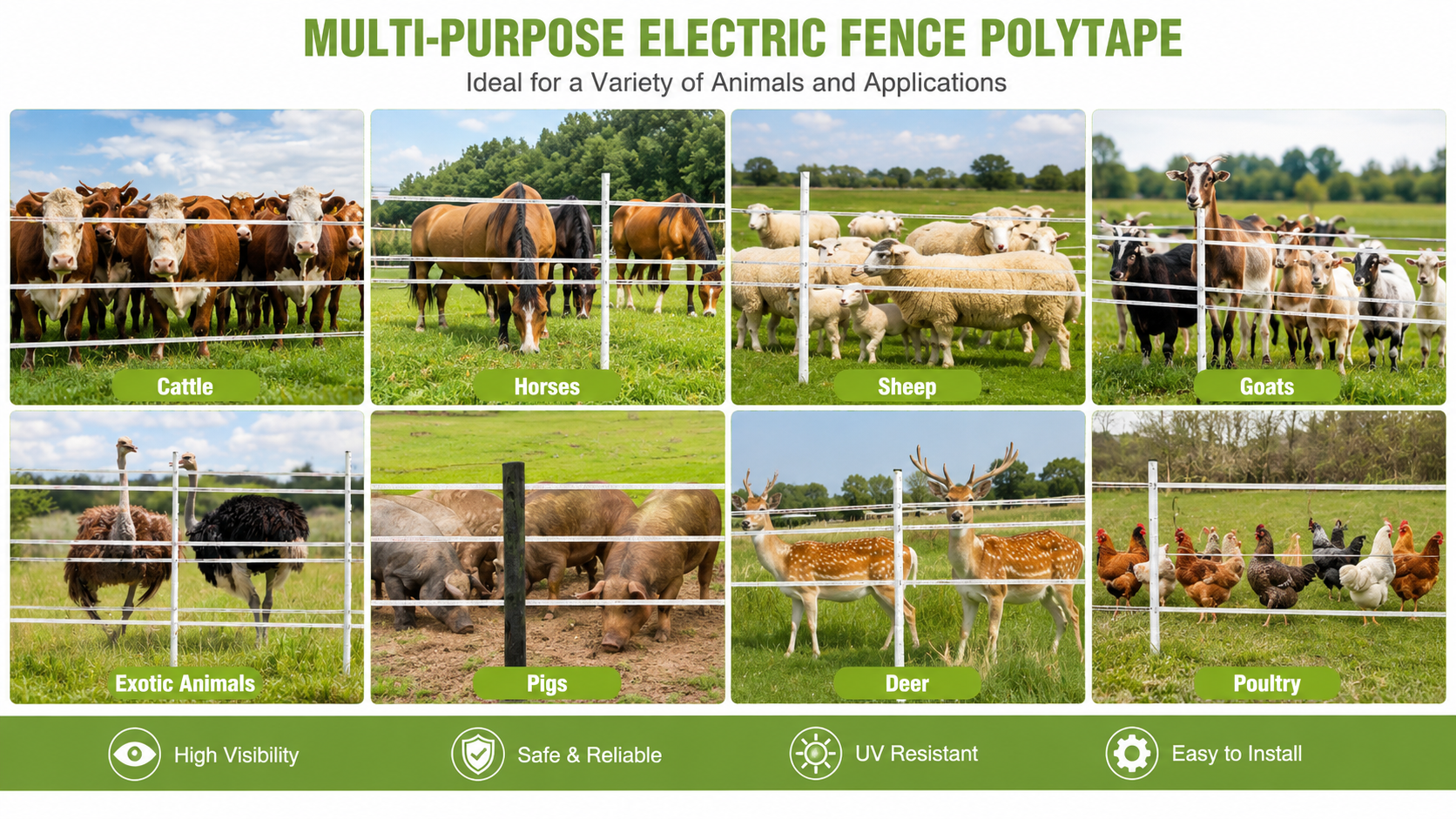 Electric Fence Polytape for deer and horses on grazing farm