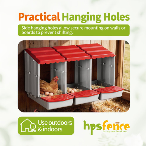 3 Compartment Washable Plastic Chicken Nesting Box with Removable Trays for Laying Hens Poultry Coop Farm